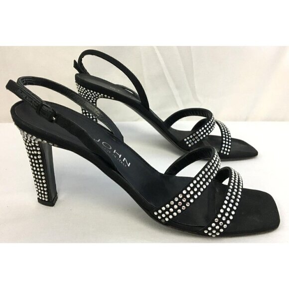 St. John Storm Black Crepe & Rhinestone Heels Women Size 8 B - Picture 3 of 14